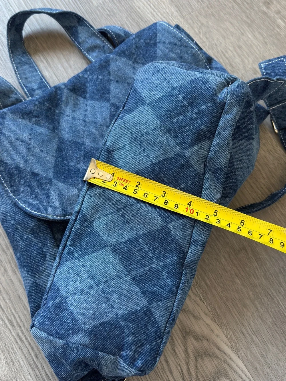 RAGGED Blue Diamond-Pattern Drawstring Backpack